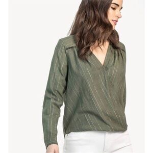 Lilla P Crossfront Green and Metallic Silver Top with Fringe